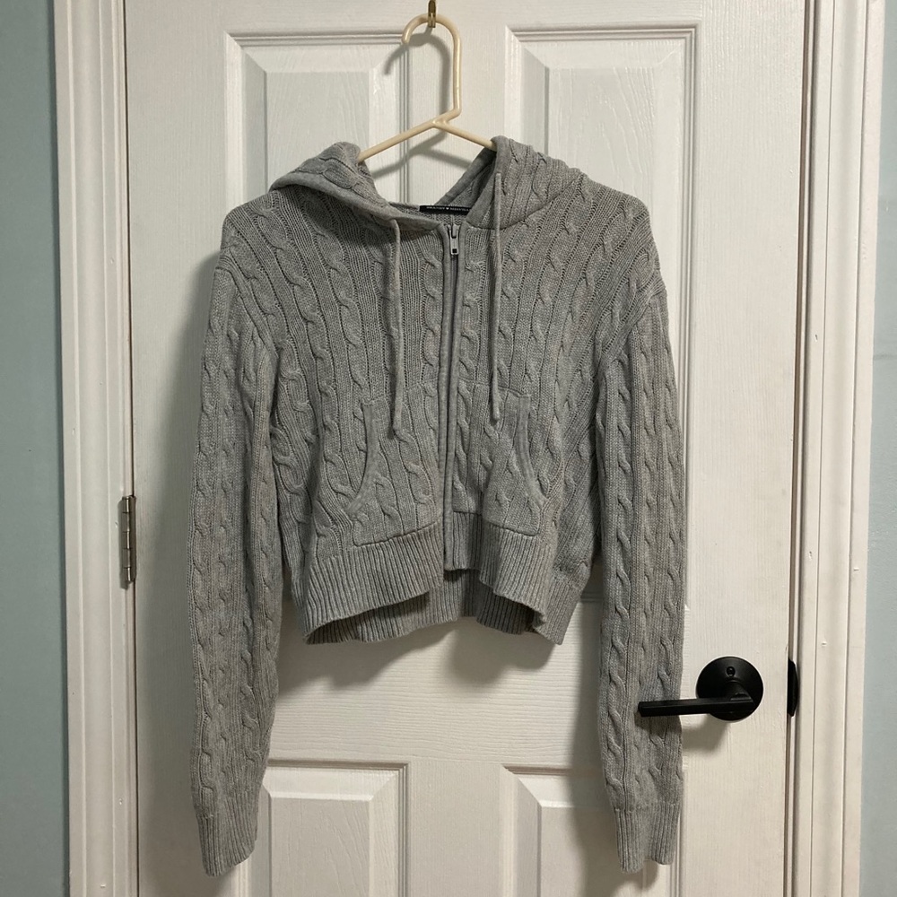 Brandy Melville Crystal knit zip up hoodie